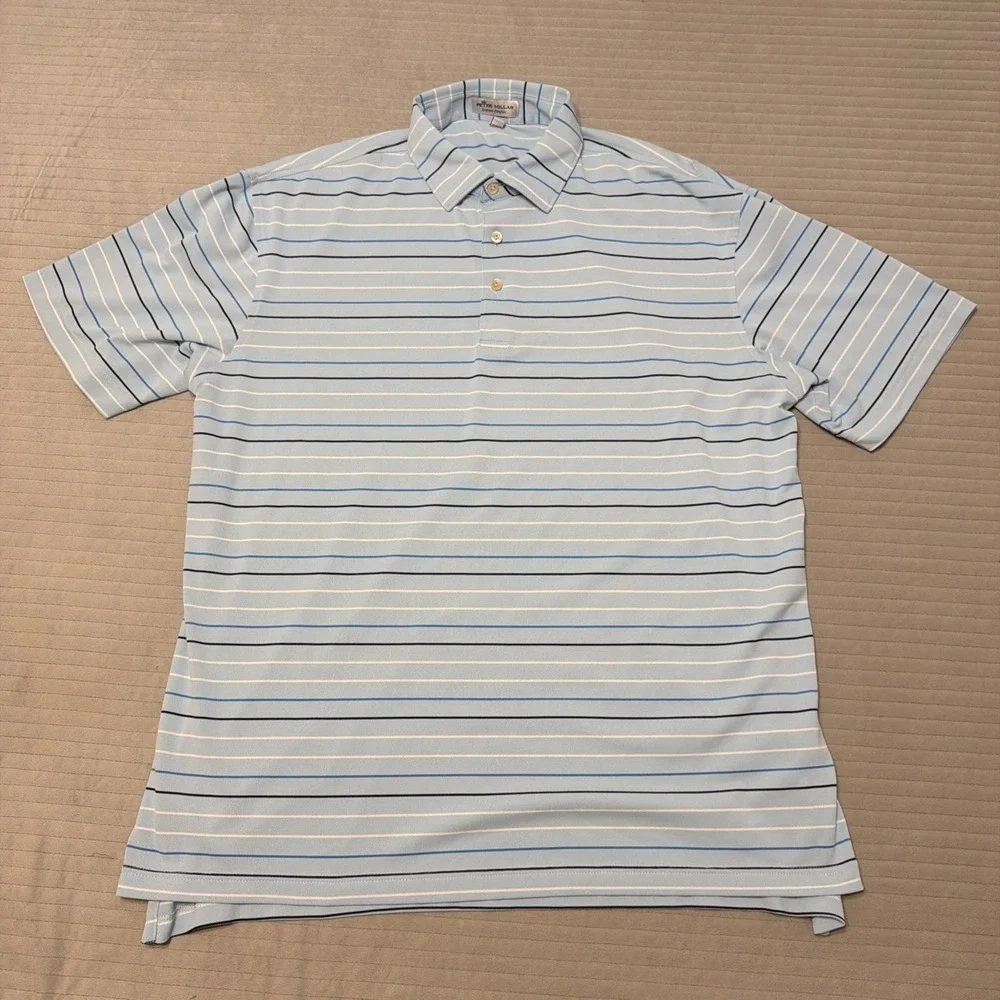Peter Millar Summer Comfort Striped Golf Polo Mens L Blue
